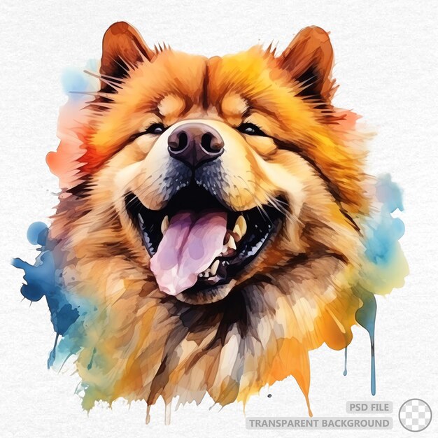 PSD aquarela de perro chow chow pintada a mano