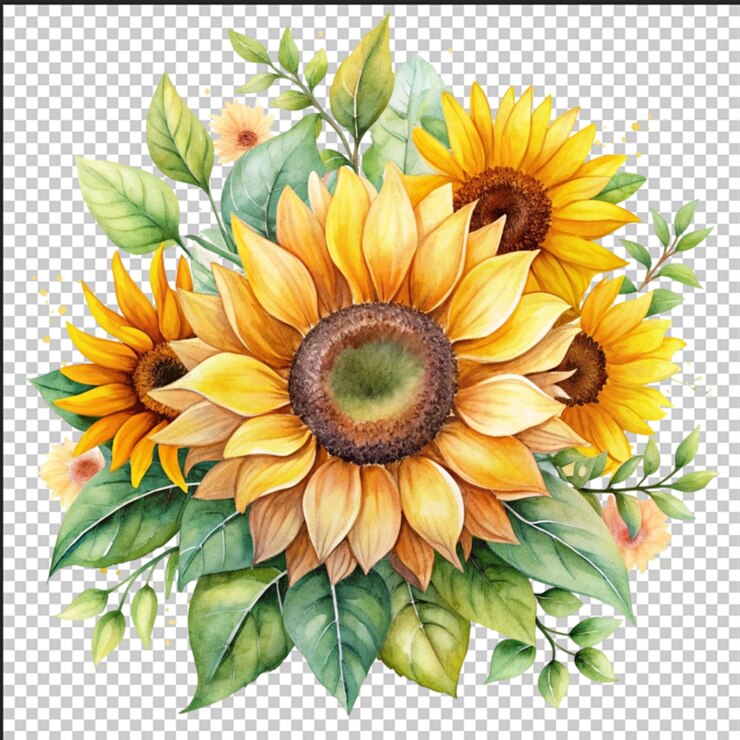 Aquarela pintada à mão bouquets de girassol floral Ilustração floral a água com girassols para casamento Convidar saudações estacionárias papéis de parede de fundo
