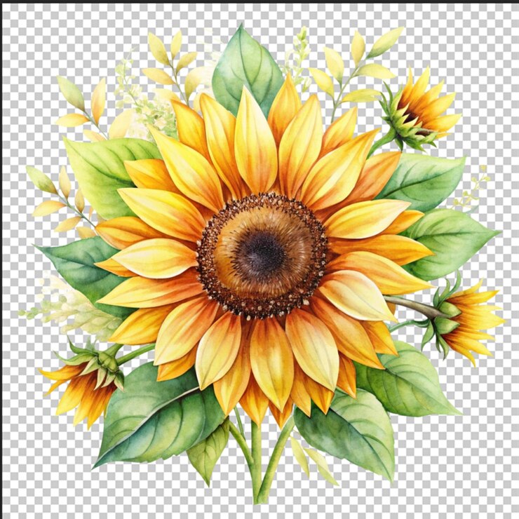 Aquarela pintada à mão bouquets de girassol floral Ilustração floral a água com girassols para casamento Convidar saudações estacionárias papéis de parede de fundo