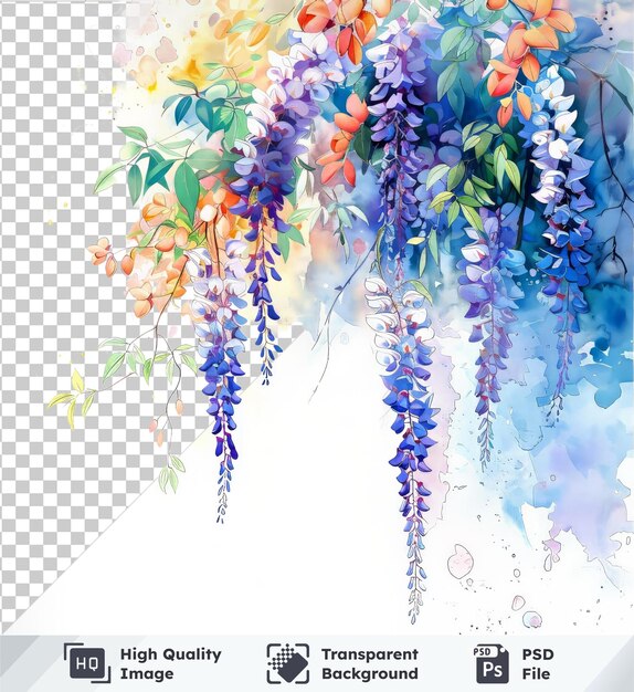 PSD aquarela psd transparente de alta calidad flores de glicina hojas clipart y elementos florales