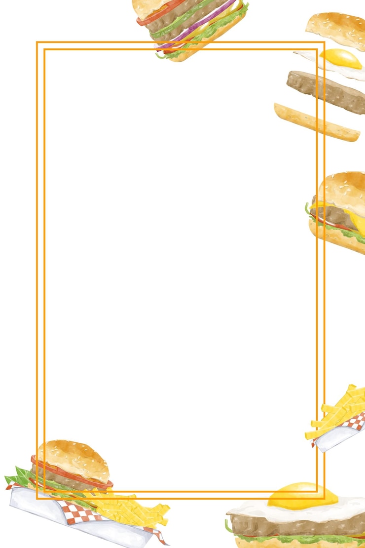 PSD aquarela quadro de fast food vertical com hambúrguer cheeseburger batatas fritas para cartaz de design de menu