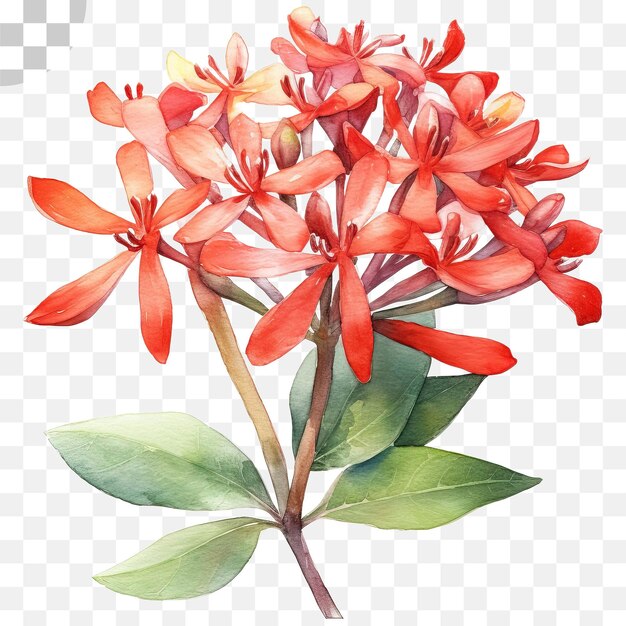 PSD aquarela roja ixora flor aislada roja tropical