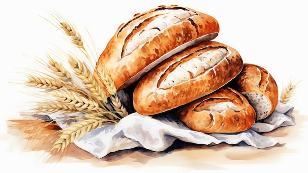 PSD aquarela um pão natural imagem gerada por ia
