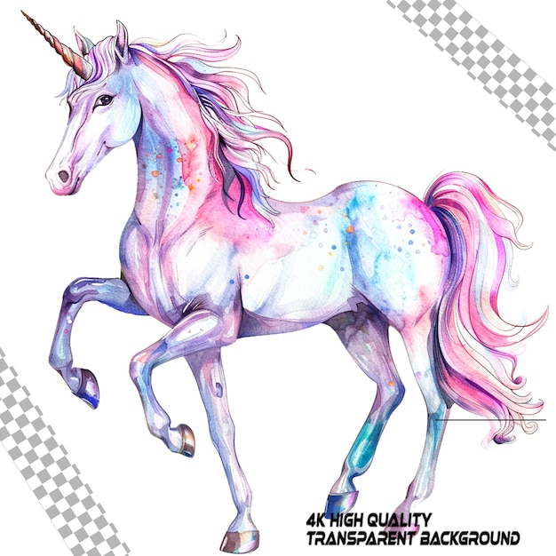 Aquarela Unicórnio Clipart fundo branco em fundo transparente