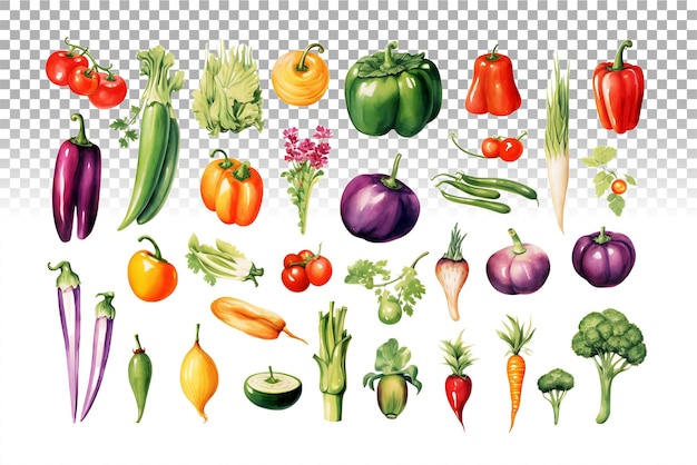 PSD aquarela vegetais set vegano ilustração de alimentos saudáveis para delícias culinárias