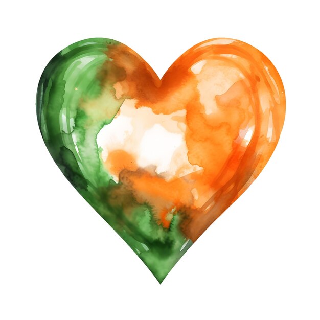 PSD aquarela verde y naranja corazón pintura clipart elemento aislado para la decoración de diseño