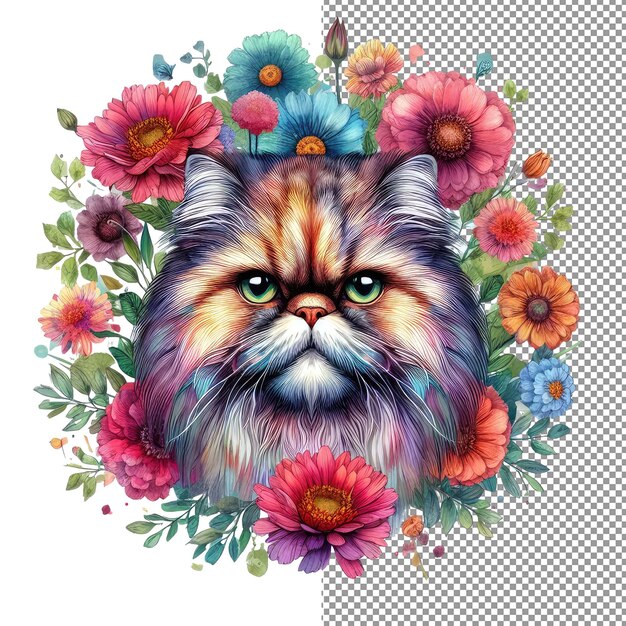 PSD aquarelas de bigodes arte vetorial cativante de rosto de gato em tons pastel
