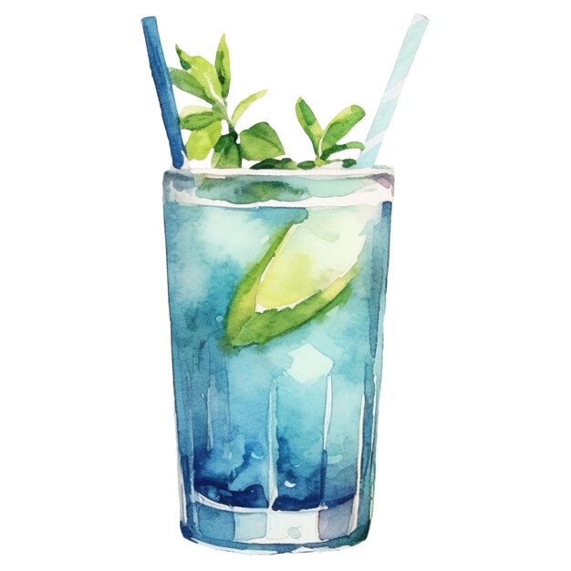 PSD aquarell bemalter cocktail. handgezeichnetes getränkedesign-element isoliert auf weißem hintergrund