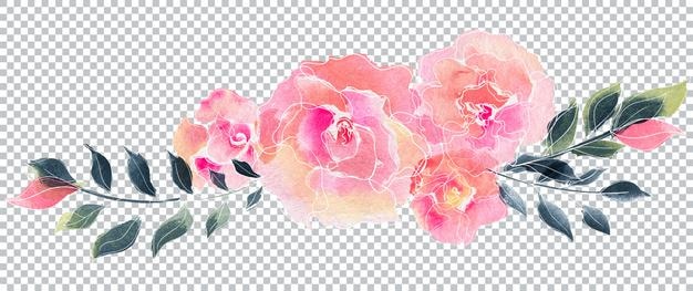 Aquarell Blumengirlande aus Rosenblüten und Weidenzweigen