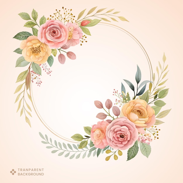 Aquarell Blumenkrans mit Rosen Handgemalt Elegant botanischer Rahmen Clipart
