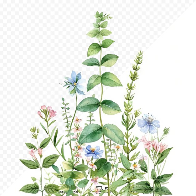 Aquarell botanischer blatt- und blütenrand nahtlose kräuterkomposition für grußkarten frühlingsrand mit blättern und blüten isoliert auf weißem hintergrund