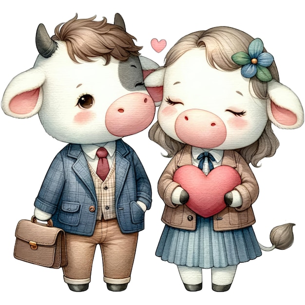PSD aquarell-clip von cute lovely couple cow