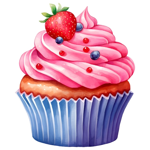 PSD aquarell-erdbeer-cupcake