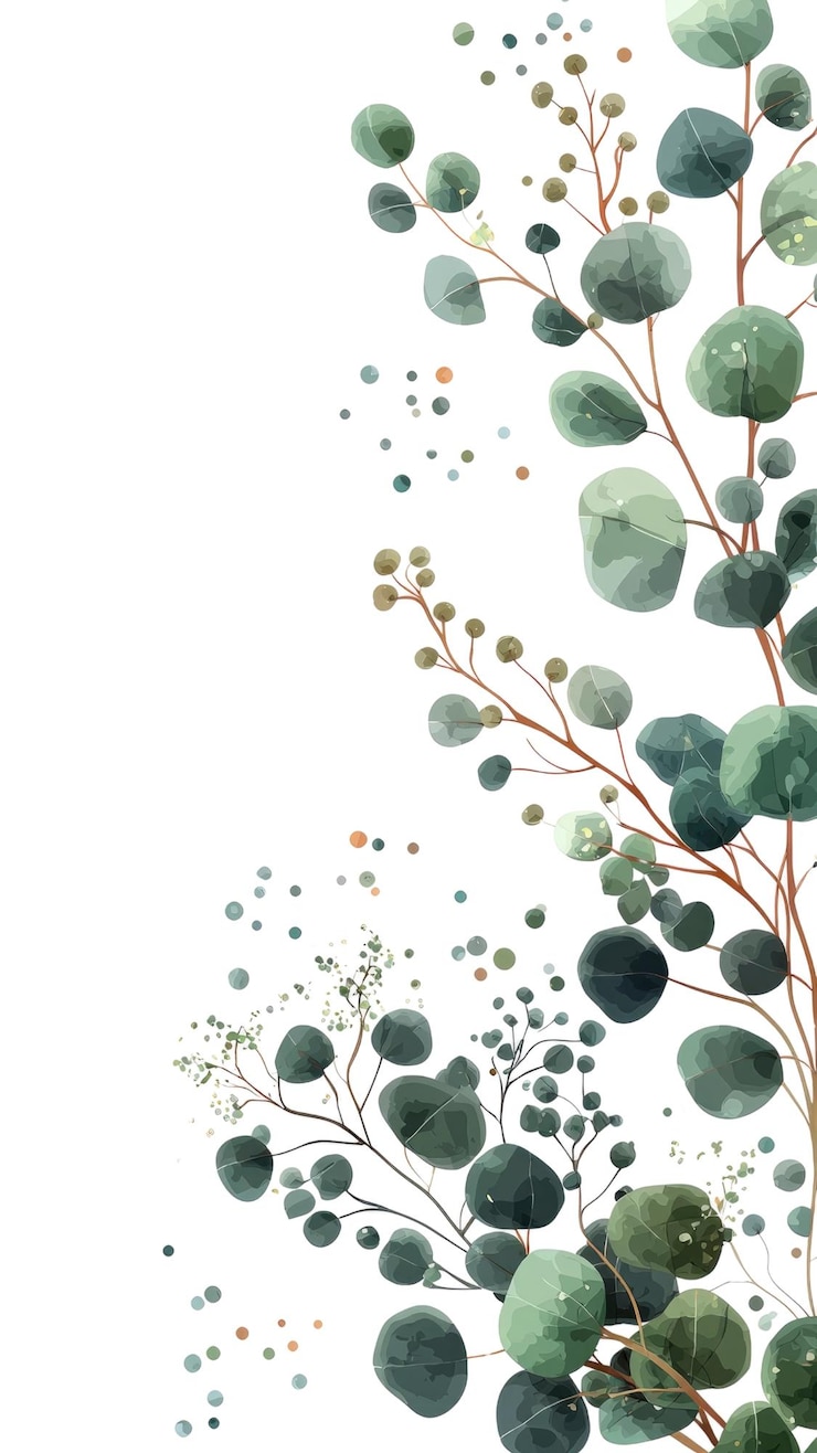 PSD aquarell eukalyptuszweig mit verstreuten punkten