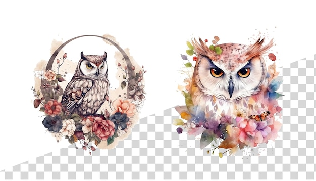 PSD aquarell-eulen clipart ai generative