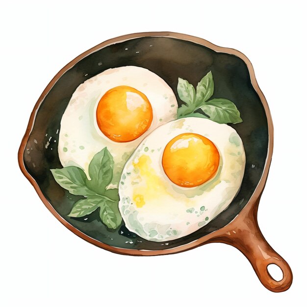 PSD aquarell gebratene eier in einer bratpfanne
