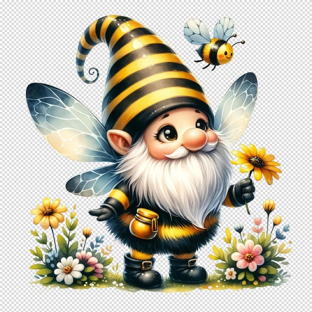 PSD aquarell gnome imker mit blumen