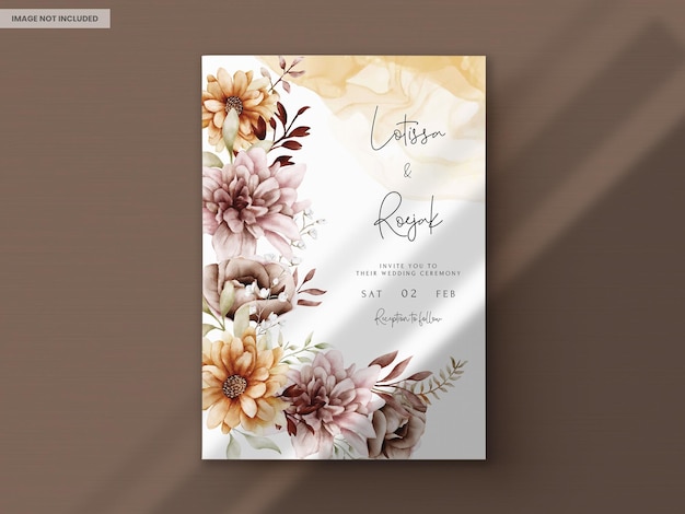 Aquarell Herbstblume und Blätter Hochzeitseinladungsvorlage