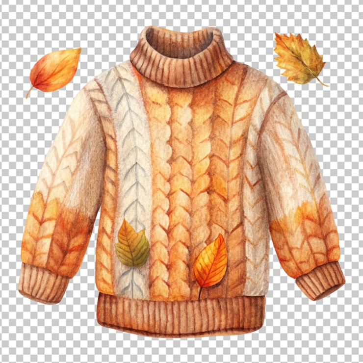 PSD aquarell-herbststrickpullover auf durchsichtigem hintergrund