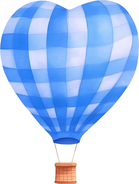 PSD aquarell herzförmiger heißluftballon in hellblauer farbe und streifenmuster isoliertes element