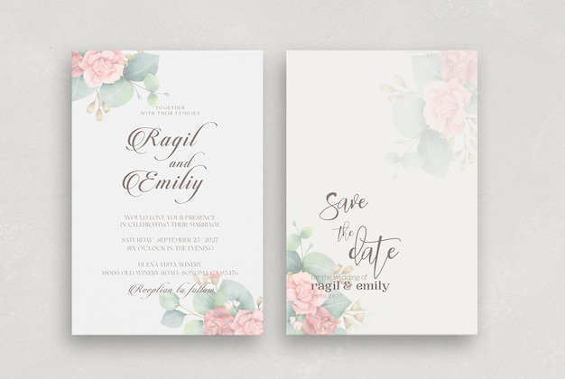 Aquarell-Hochzeitseinladung mit grünen Blumen