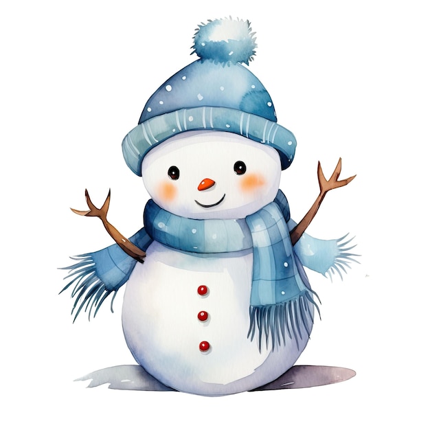 PSD aquarell-illustration fröhlicher schneemann-symbol winter kinderillustration neujahrsfeier ki-generierte illustration