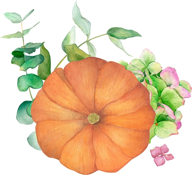 Aquarell-illustration kürbisblüten laub