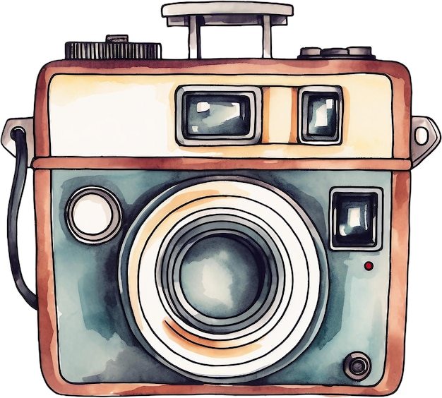 Aquarell-illustration mit einer alten polaroid-kamera