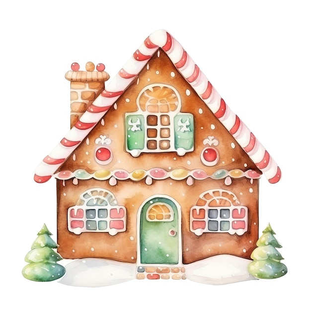 Aquarell isolierte lebkuchenhaus-clipart