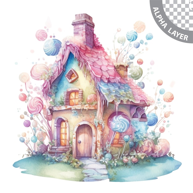 Aquarell-pastell-märchen-süßigkeitenhaus
