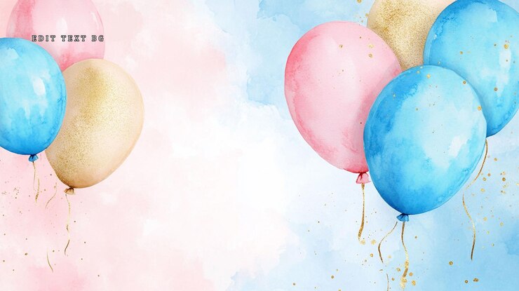 PSD aquarell, pastell, rosa, blau, gold, ballons, konfetti, hintergrund für eine feier