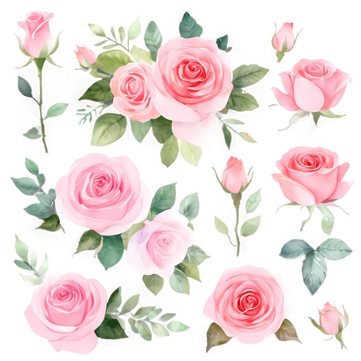 PSD aquarell pink rose elements sammlung
