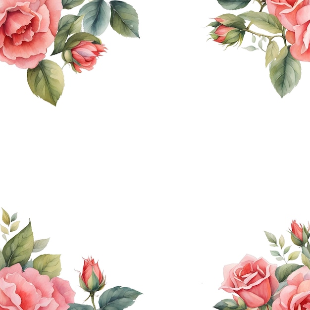 Aquarell quadratische rose ecke randrahmen png-element für den druck einladung grußkarte design