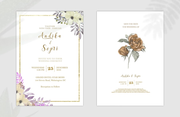 Aquarell rosa rosen hochzeitseinladung psd