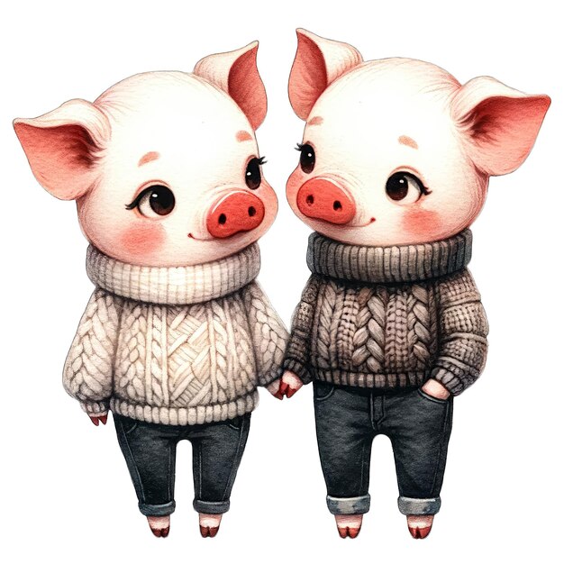 Aquarell süßes schönes Paar Schwein Clipart