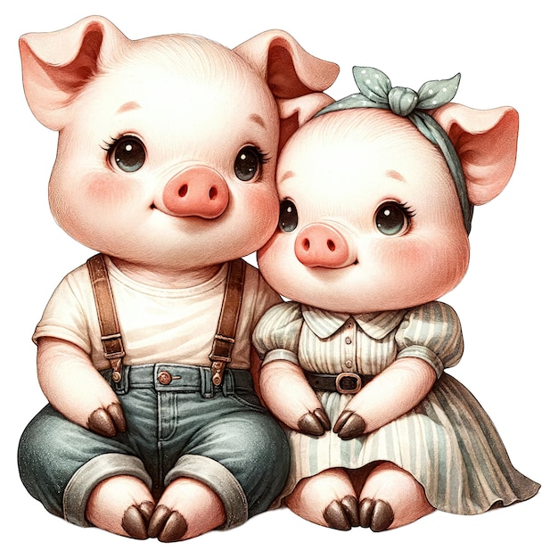 Aquarell süßes schönes paar schwein clipart