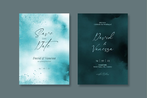 PSD aquarell teal hochzeitseinladungskarten-set-design