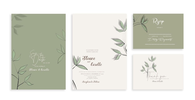 Aquarell-Vektorset Hochzeitseinladungskarten-Vorlagendesign psd