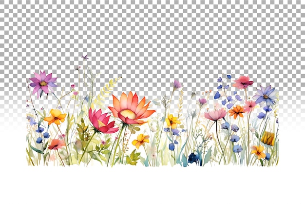 PSD aquarell wildblumen nahtlose grenze sommer blumenrahmen für grußkarten und einladungen.