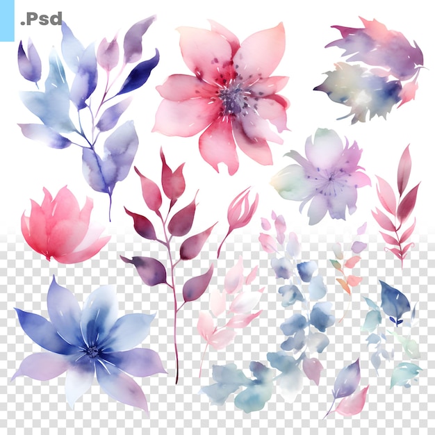 PSD aquarellblumen set von aquarellblumen handgefertigte psd-vorlage