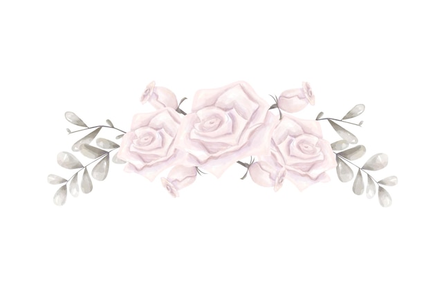 Aquarellblumenarrangement im antiken Stil mit rosa Rosen und silbernem Laub Digital