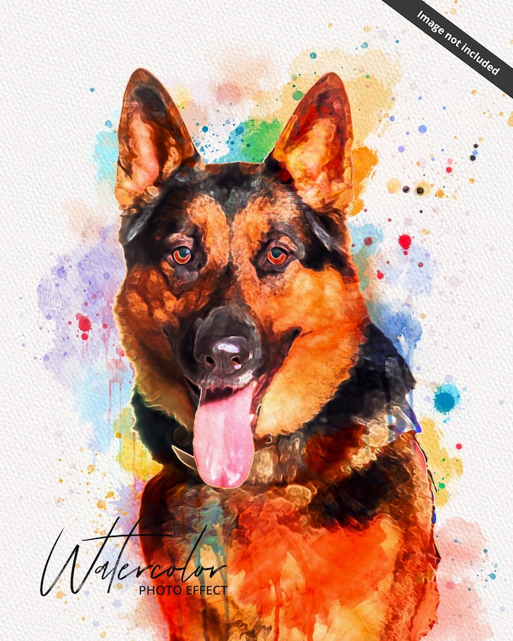 PSD une aquarelle d'un chien avec les mots en filigrane dessus.
