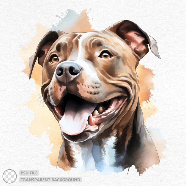 Aquarelle De Chien Pitbull Peinte à La Main