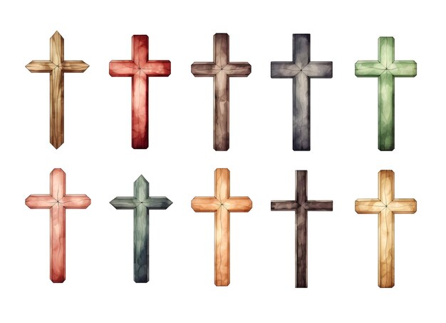 PSD aquarelle de différentes croix chrétiennes à la peinture plate à la main