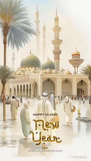 L'aquarelle douce et délicate des musulmans va à l'illustration de la mosquée pour le nouvel an islamique