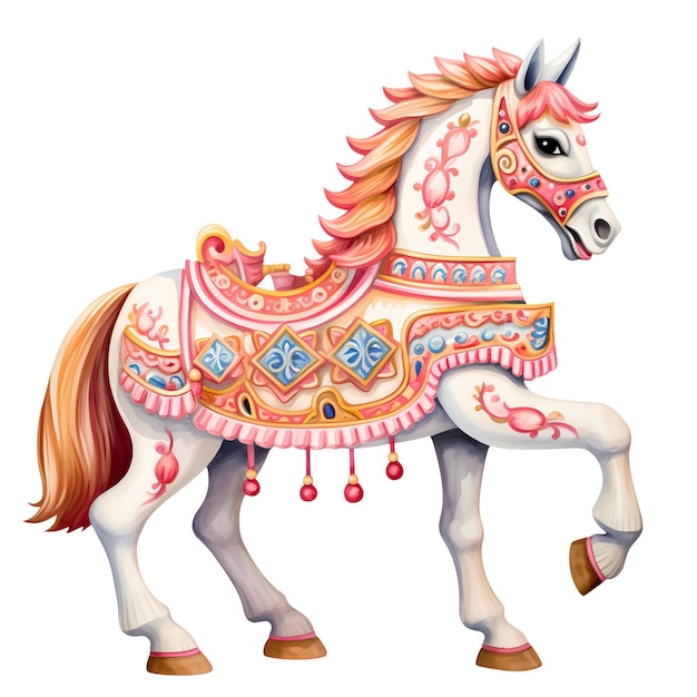 PSD l'aquarelle du cheval du carrousel est une illustration de clipart.