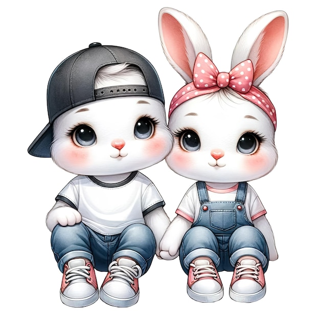 L'aquarelle Est Un Couple Adorable, Bunny Clipart.