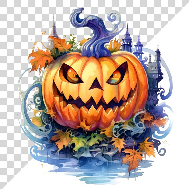 PSD l'aquarelle est une jolie clipart, une citrouille d'halloween, une lanterne jacko sur un fond transparent.