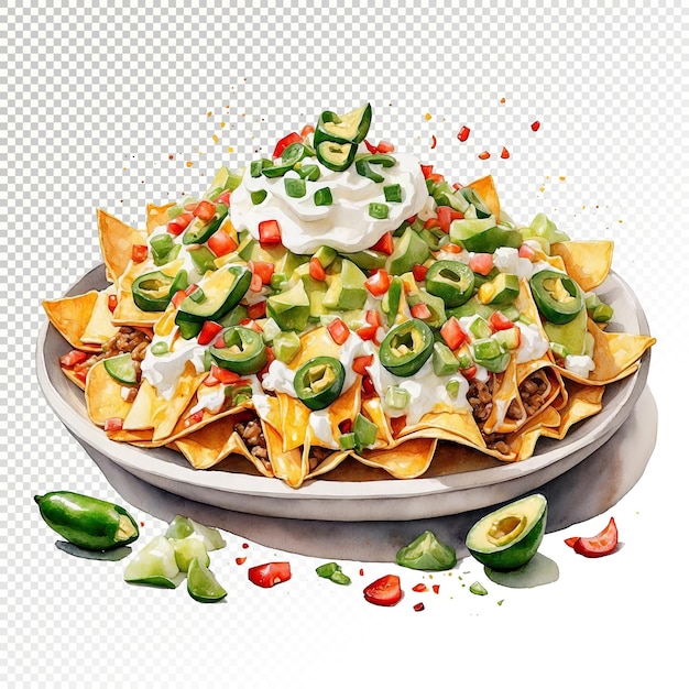 PSD aquarelle festive nachos clipart fromage fondu jalapeos guacamole et crème sure délicieux