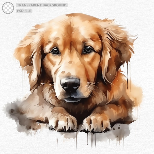 PSD aquarelle de golden retriever peinte à la main